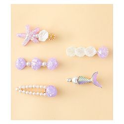 Pine Kids Hair Pins And Clips With Pearls & Sea Life Applique Pack of 5 - Purple