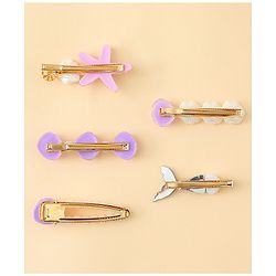 Pine Kids Hair Pins And Clips With Pearls & Sea Life Applique Pack of 5 - Purple