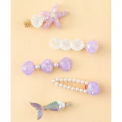 Pine Kids Hair Pins And Clips With Pearls & Sea Life Applique Pack of 5 - Purple