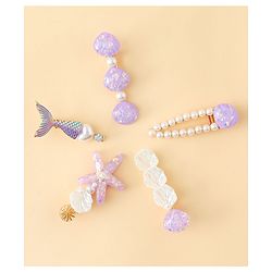 Pine Kids Hair Pins And Clips With Pearls & Sea Life Applique Pack of 5 - Purple