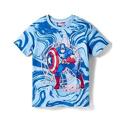 Pine Kids Marvel Single Jersey Knit Half Sleeves T-Shirt with Captain America Graphic - Multicolor