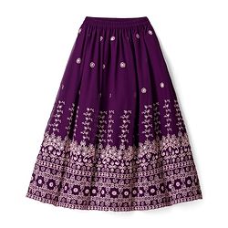 Pine Kids Woven Half Sleeves Lehenga Choli Set With Floral Embroidery & Dupatta - Wine