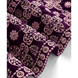 Pine Kids Woven Half Sleeves Lehenga Choli Set With Floral Embroidery & Dupatta - Wine