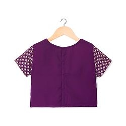 Pine Kids Woven Half Sleeves Lehenga Choli Set With Floral Embroidery & Dupatta - Wine