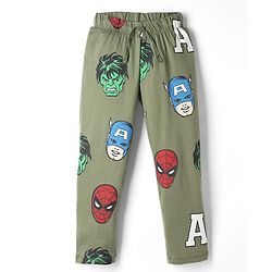 Pine Kids Marvel Single Jersey Knit Full Sleeves T-Shirt & Pyjama Night Suit With Avengers Graphics - Yellow & Olive Green