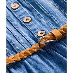 Pine Kids Cotton Woven Half Sleeves Solid Frock With Belt - Blue