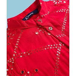 Pine Kids Woven Full Sleeves Kurta Pajama Set with Sequin Detailing - Red