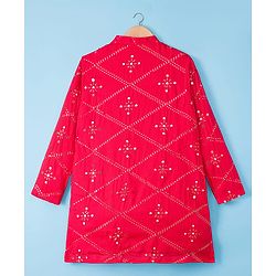 Pine Kids Woven Full Sleeves Kurta Pajama Set with Sequin Detailing - Red