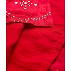 Pine Kids Woven Full Sleeves Kurta Pajama Set with Sequin Detailing - Red