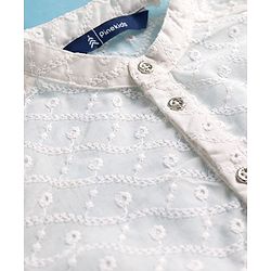 Pine Kids Cotton Woven Full Sleeves Kurta Pyjama Set With Floral Embroidery - White