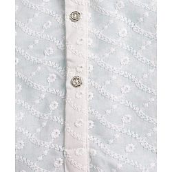 Pine Kids Cotton Woven Full Sleeves Kurta Pyjama Set With Floral Embroidery - White