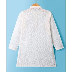Pine Kids Cotton Woven Full Sleeves Kurta Pyjama Set With Floral Embroidery - White