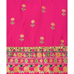 Pine Kids Viscose Woven Sleeveless Lehenga Choli & Dupatta With Floral Print & Embroidery - Pink