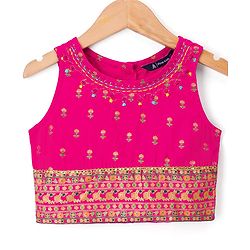 Pine Kids Viscose Woven Sleeveless Lehenga Choli & Dupatta With Floral Print & Embroidery - Pink