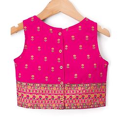 Pine Kids Viscose Woven Sleeveless Lehenga Choli & Dupatta With Floral Print & Embroidery - Pink