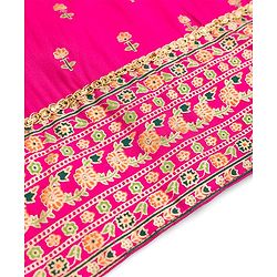 Pine Kids Viscose Woven Sleeveless Lehenga Choli & Dupatta With Floral Print & Embroidery - Pink