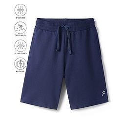 Pine Active Cotton Knit Bio Wash Knee Length Solid Color Shorts - Navy Blue