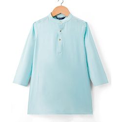 Pine Kids Woven Full Sleeves Kurta Pajama & Jacket Set With Floral Embriodery - Light Blue