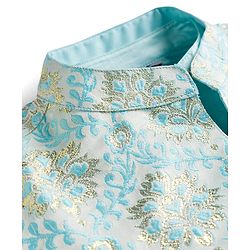 Pine Kids Woven Full Sleeves Kurta Pajama & Jacket Set With Floral Embriodery - Light Blue