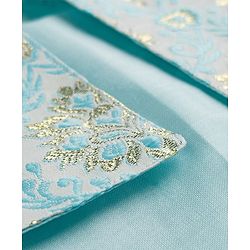 Pine Kids Woven Full Sleeves Kurta Pajama & Jacket Set With Floral Embriodery - Light Blue