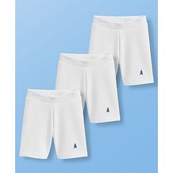 Pine Kids Cotton Lycra Solid Colour Cycling Short With Logo Print Pack Of 3 - White