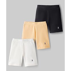 Pine Kids Cotton Lycra Knit Above Knee Length Cycling Shorts with Brand Logo Print - (Colour May Vary)