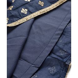 Pine Kids Woven Sleeveless Choli Lehenga Set with Dupatta Sequin Detailing & Floral Glitter Print - Navy Blue