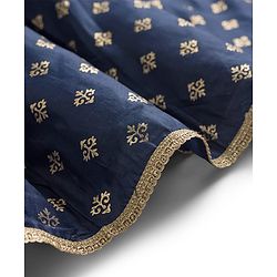 Pine Kids Woven Sleeveless Choli Lehenga Set with Dupatta Sequin Detailing & Floral Glitter Print - Navy Blue