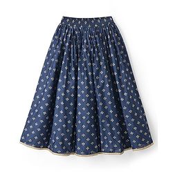 Pine Kids Woven Sleeveless Choli Lehenga Set with Dupatta Sequin Detailing & Floral Glitter Print - Navy Blue