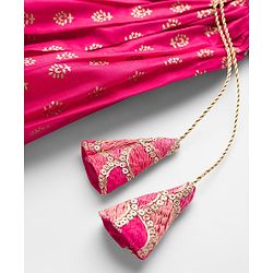 Pine Kids Woven Sleeveless Choli Lehenga Set with Dupatta Embroidery & Foil Print - Pink