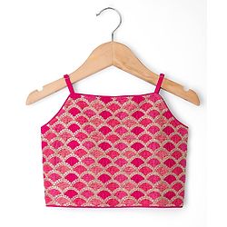 Pine Kids Woven Sleeveless Choli Lehenga Set with Dupatta Embroidery & Foil Print - Pink