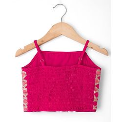 Pine Kids Woven Sleeveless Choli Lehenga Set with Dupatta Embroidery & Foil Print - Pink