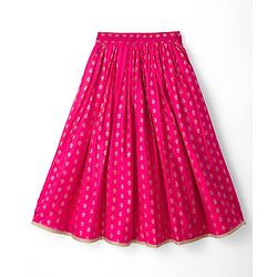 Pine Kids Woven Sleeveless Choli Lehenga Set with Dupatta Embroidery & Foil Print - Pink