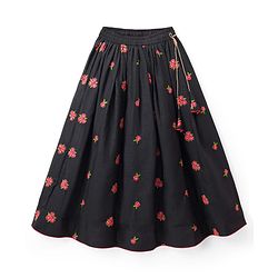 Pine Kids Woven Sleeveless Choli Lehenga Set with Floral Embroidery - Black