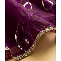 Pine Kids Woven Sleeveless Choli Lehenga Set with Dupatta Sequin Detailing & Floral Print - Purple