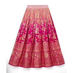 Pine Kids Woven Sleeveless Floral Embroidered Choli Lehenga Set with Dupatta - Dark Pink