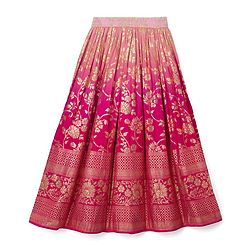 Pine Kids Woven Sleeveless Floral Embroidered Choli Lehenga Set with Dupatta - Dark Pink