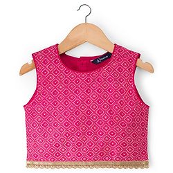 Pine Kids Woven Sleeveless Choli Lehenga Set with Dupatta Glitter Print - Pink
