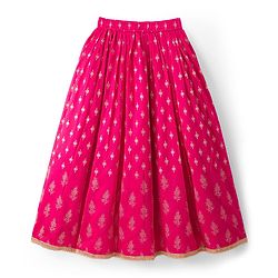 Pine Kids Woven Sleeveless Choli Lehenga Set with Dupatta Glitter Print - Pink
