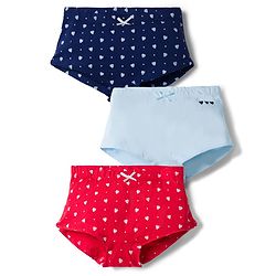 Pine Kids Cotton Elastane Knit Hearts & Polka Dots Printed Panties With Bow Applique Pack Of 3 ( Colour May Vary )