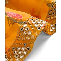 Pine Kids Woven Sleeveless Choli Lehenga & Dupatta Set With Floral Print & Sequin Embroidery - Yellow