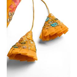 Pine Kids Woven Sleeveless Choli Lehenga & Dupatta Set With Floral Print & Sequin Embroidery - Yellow
