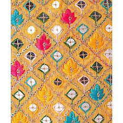 Pine Kids Woven Sleeveless Choli Lehenga & Dupatta Set With Floral Print & Sequin Embroidery - Yellow