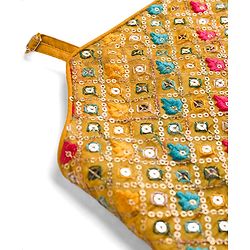Pine Kids Woven Sleeveless Choli Lehenga & Dupatta Set With Floral Print & Sequin Embroidery - Yellow