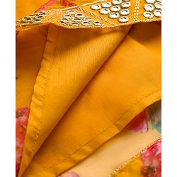 Pine Kids Woven Sleeveless Choli Lehenga & Dupatta Set With Floral Print & Sequin Embroidery - Yellow