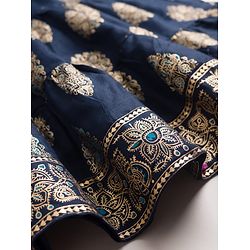 Pine Kids Viscose Woven Full Sleeves Kurta Salwar & Dupatta Set With Floral Foil Print - Navy Blue