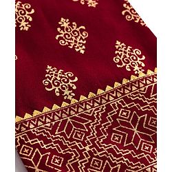 Pine Kids Woven Full Sleeves Kurta Salwar Set With Floral Foil Print & Dupatta - Maroon