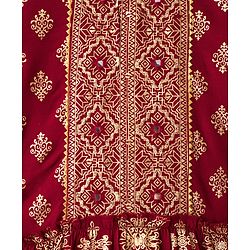 Pine Kids Woven Full Sleeves Kurta Salwar Set With Floral Foil Print & Dupatta - Maroon