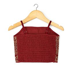 Pine Kids Woven Full Sleeves Indo Western Set With Floral Foil Print - Maroon