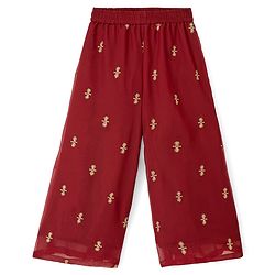 Pine Kids Woven Full Sleeves Indo Western Set With Floral Foil Print - Maroon